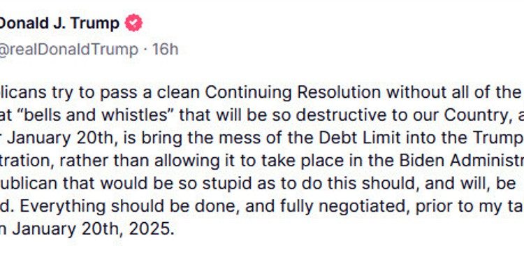 Trump says he wants the debt ceiling eliminated or extended