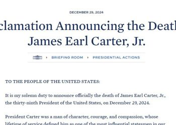 Thursday 9 January 2025 will be US National Day of Mourning for President Carter
