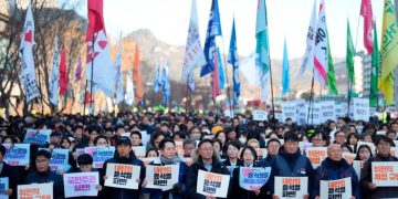 South Korea crisis live: labour unions launch strikes and call for Yoon’s resignation
