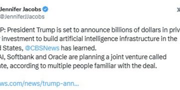 CBS: Pres. Trump to announce private sector investment in AI infrasture