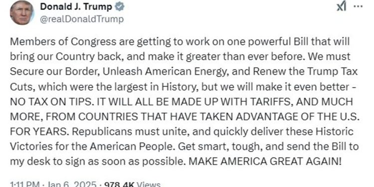 Trump insistent on tariffs, tax cuts, US energy