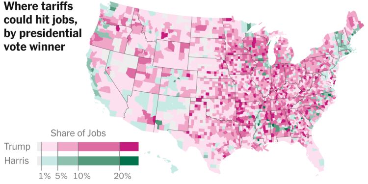 Maps: Where Trump Voter Jobs Will Be Hit by Tariffs