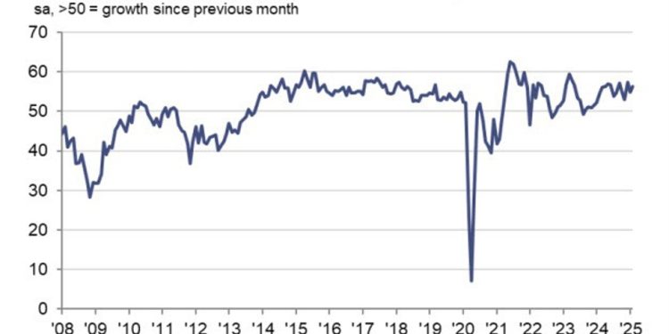 Spain February services PMI 56.2 vs 55.3 expected