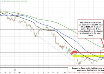 Tesla (TSLA) reclaims 200-hour MA as rebound continues, but risks remain