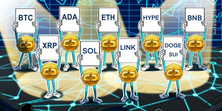 BTC, ETH, XRP, BNB, SOL, DOGE, ADA, SUI, HYPE, LINK