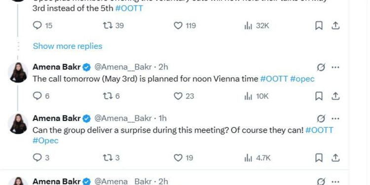 OPEC+ discussing a production increase of 400K barrels per day