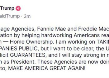 Trump says working on taking Fannie Mae and Freddie Mac public, implicit guarantees remain