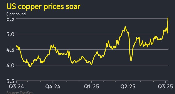 US copper prices rise to record high as Donald Trump threatens 50% tariff