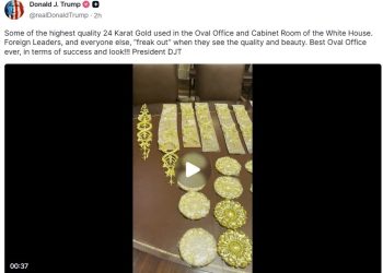 Trump tweeting on gold: "highest quality 24 K Gold used in the … Best Oval Office ever"