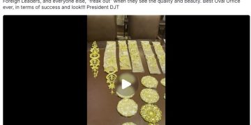 Trump tweeting on gold: "highest quality 24 K Gold used in the … Best Oval Office ever"