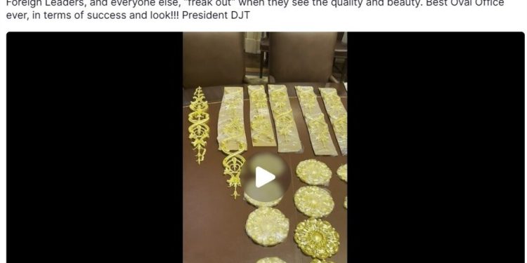 Trump tweeting on gold: "highest quality 24 K Gold used in the … Best Oval Office ever"