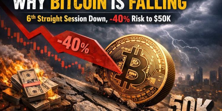 Why Bitcoin Is Falling? Losses Extend to 6th Day and BTC Price Prediction Signals 40% Slump to $50K