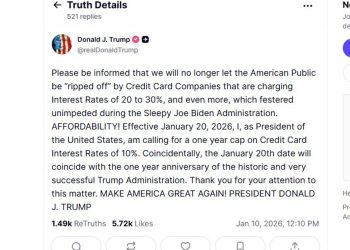 Trump floats one-year 10% credit-card rate cap, offers zero enforcement detail, just talk