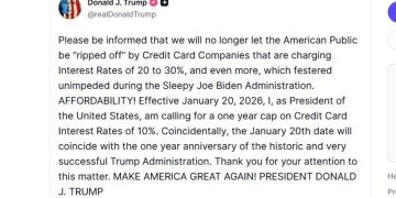 Trump floats one-year 10% credit-card rate cap, offers zero enforcement detail, just talk