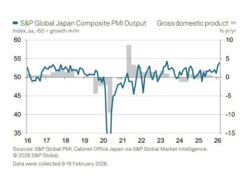 Japan flash PMIs rise in February; composite hits 53.8, exports surge