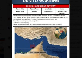 Reports of ‘unknown projectile’ hitting a tanker in Persian Gulf near Hormuz, caused fire